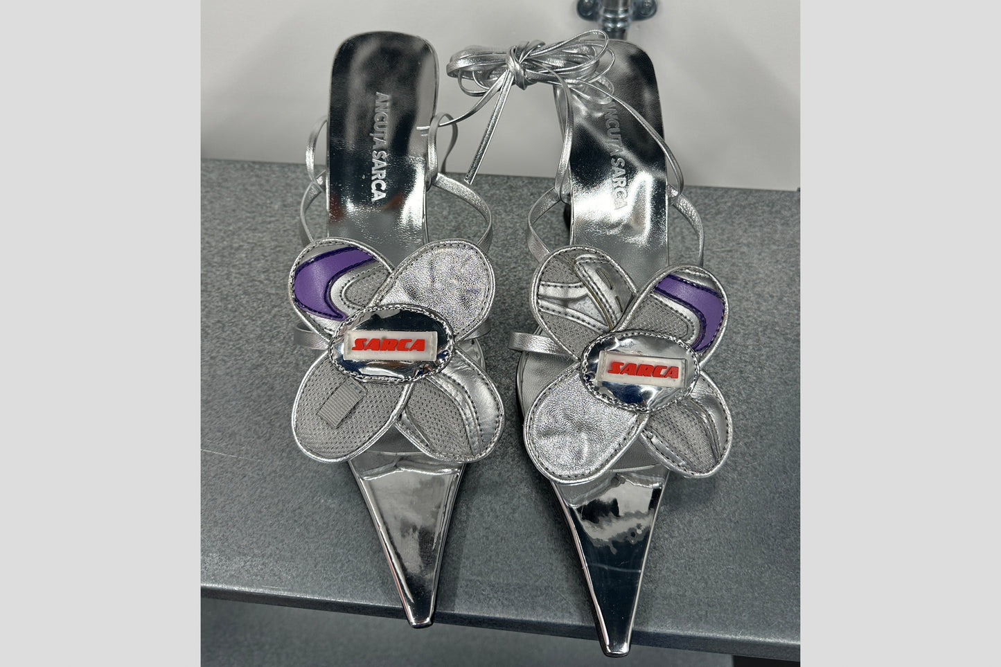 BLOSSOM SILVER STRAPPY SANDAL / UPCYCLED FLOWER MOTIF