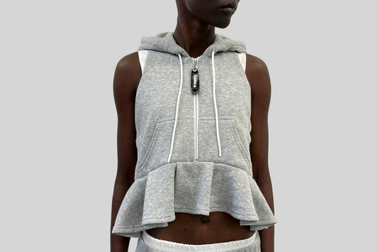 Gray Sleeveless Hoodie Top