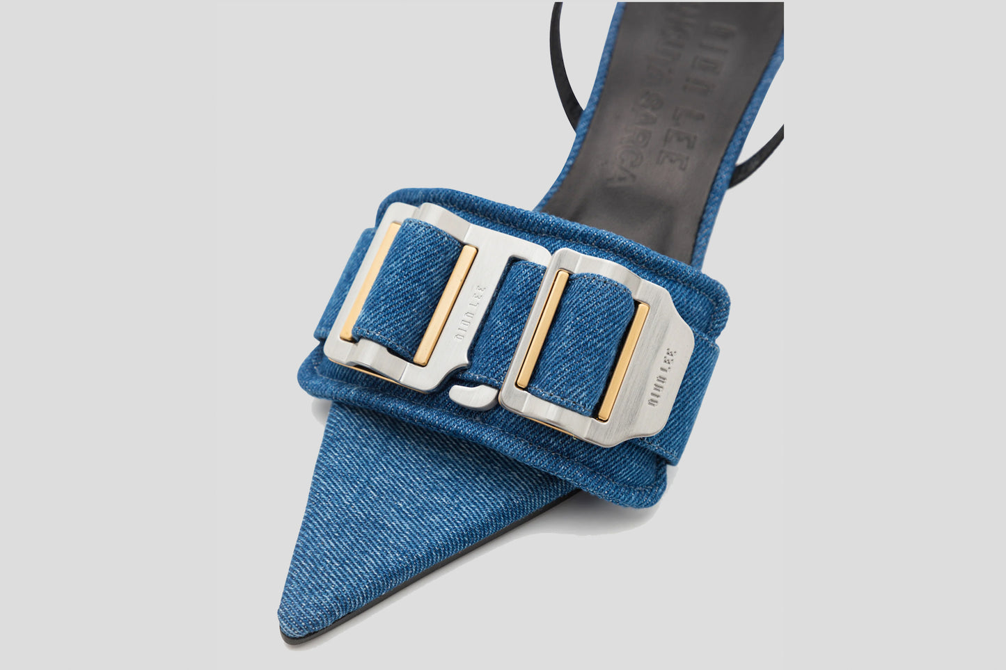 DION LEE X ANCUTA SARCA Denim mule kitten heel'