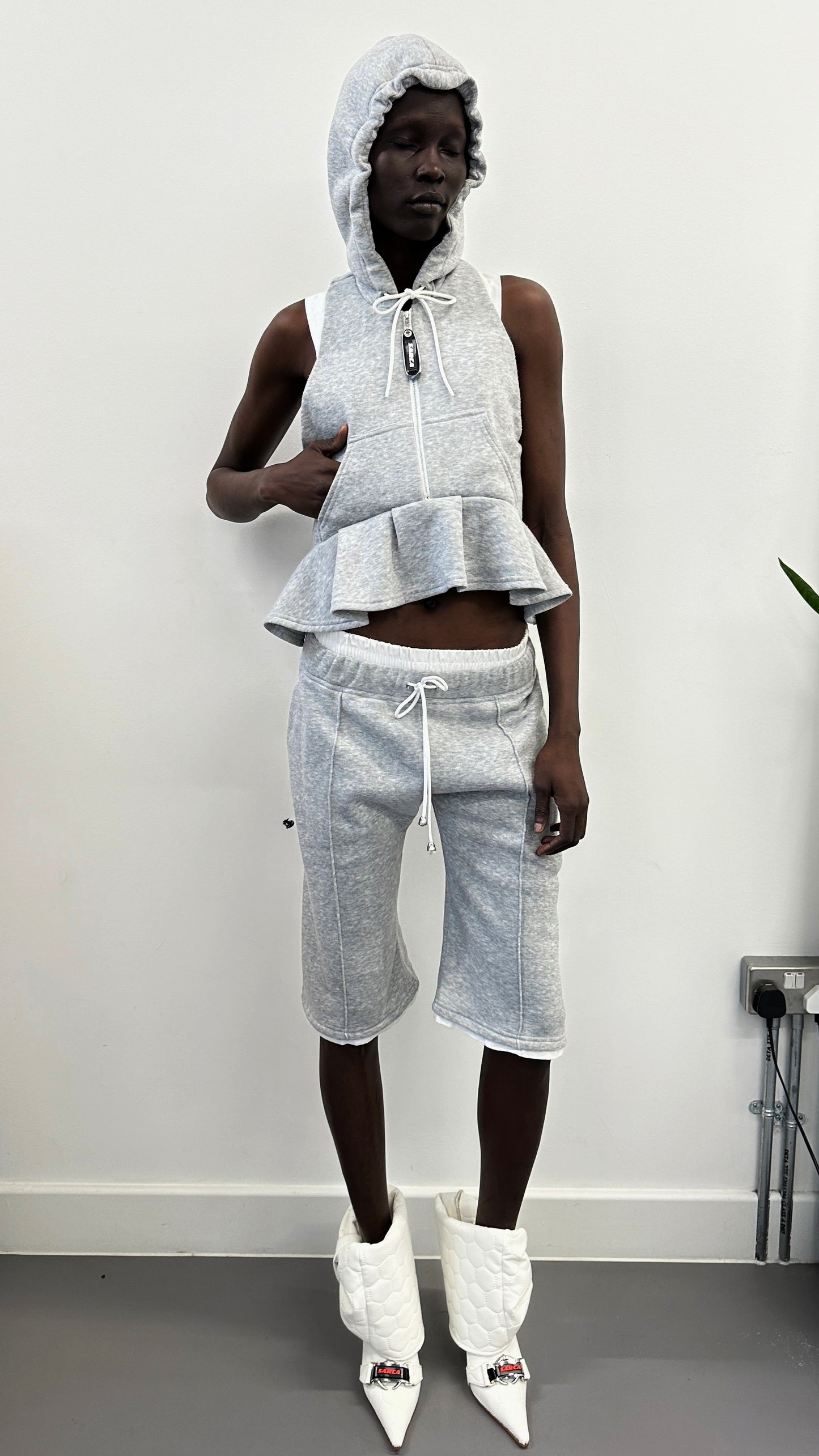 Gray Sleeveless Hoodie Top
