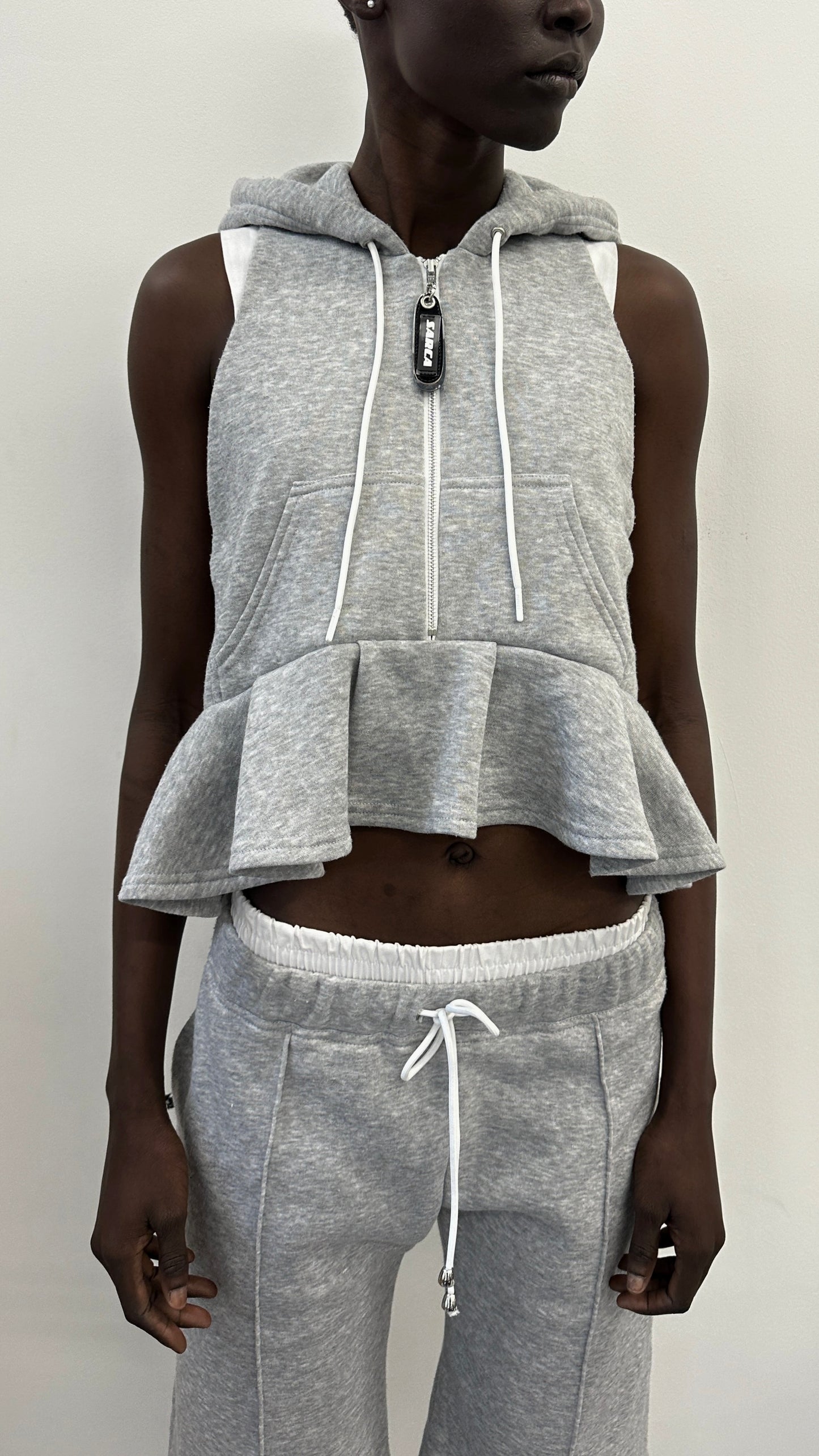 Gray Sleeveless Hoodie Top