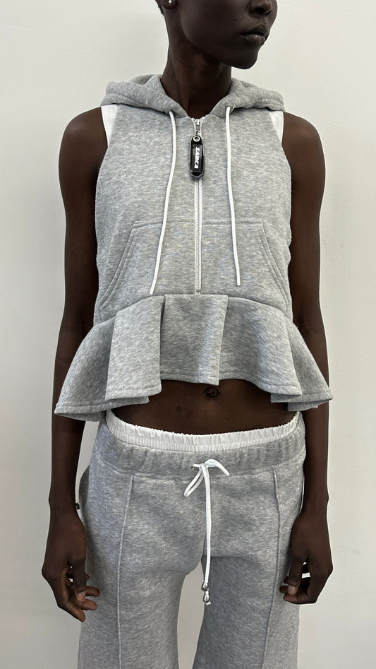 Gray Sleeveless Hoodie Top