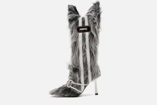 -Fuzzy Gray knee high boots