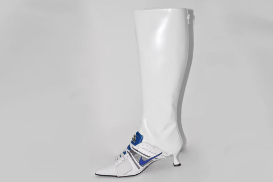White Furiosa Leather Upcycled  Sneaker Heel Boots